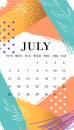 2020 ÃÂalendar design. July. Week starts on Sunday. Calendar design. Editable calender page template. Vertical. Royalty Free Stock Photo